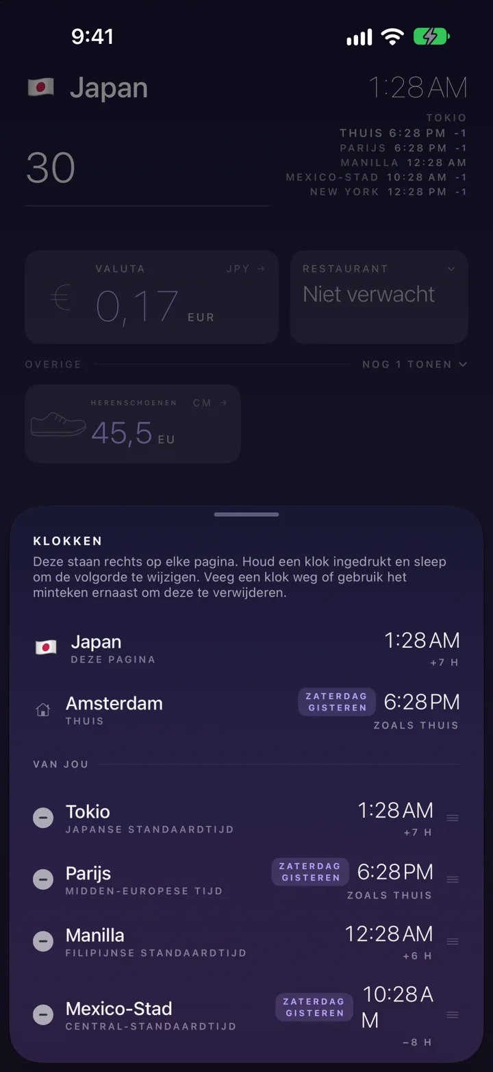 Hier en thuis, met het dagverschil.
